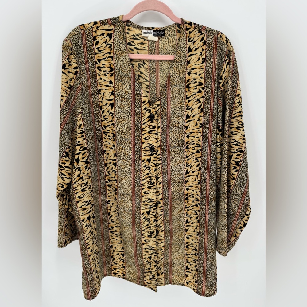 Michelle Michelle 80's Vintage Animal Print Button Up Long Sleeve Blouse